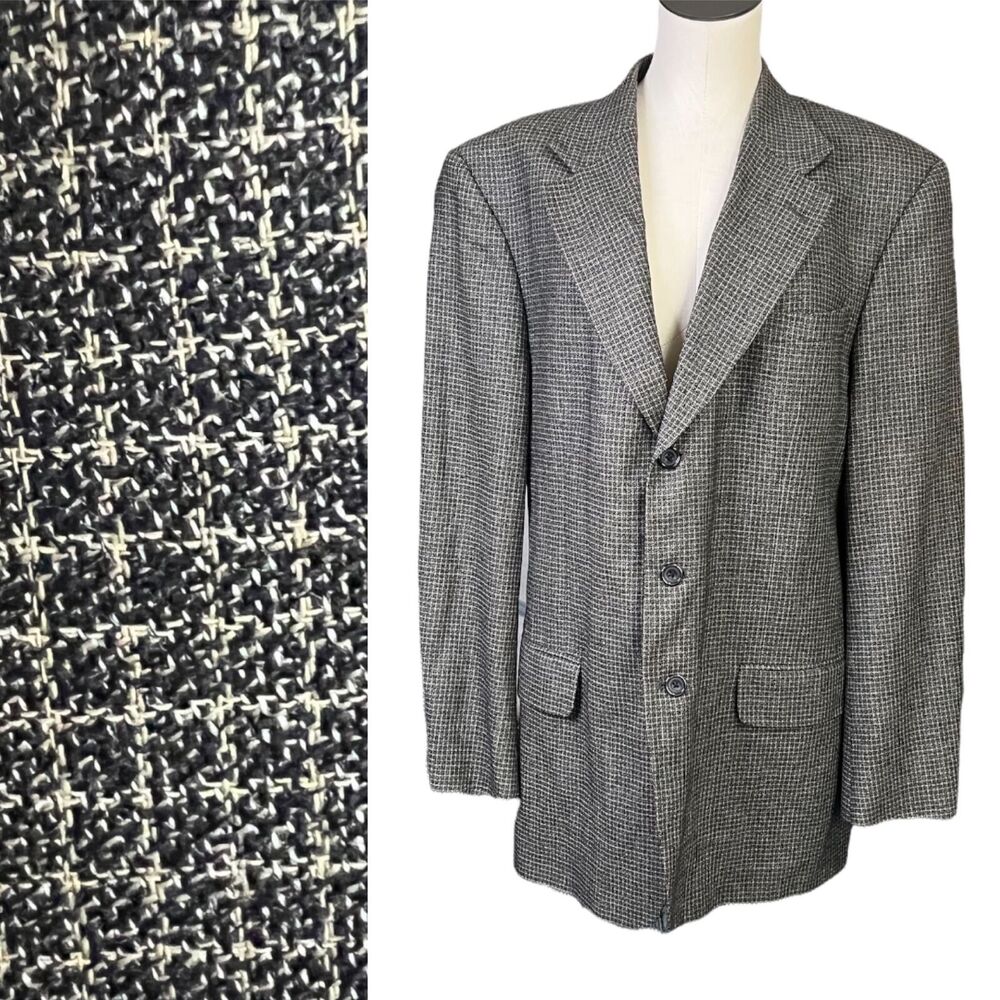 Oscar De La Renta Menswear Silk and Wool Blend Tweed Print Blazer 3 Button 42L